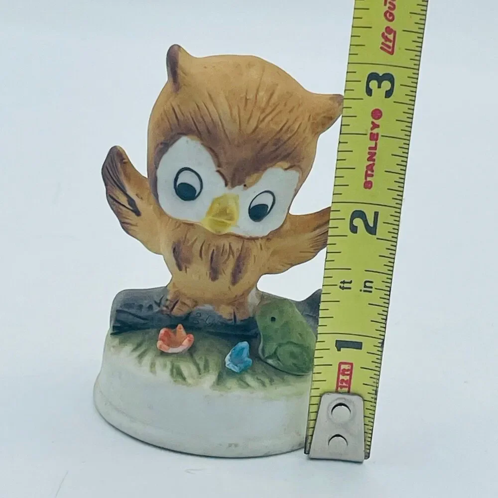 Adorable Vintage Kitschy Owl w/ Frog Ceramic Bisque Figurine Napcoware